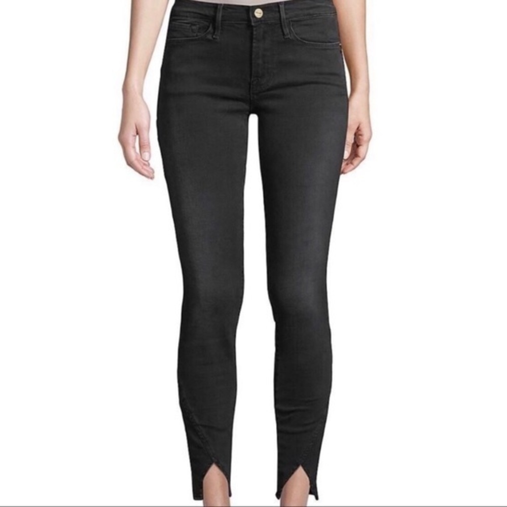 Frame Le Skinny de Jeanne Slit-Hem Jeans in Drover Size 27